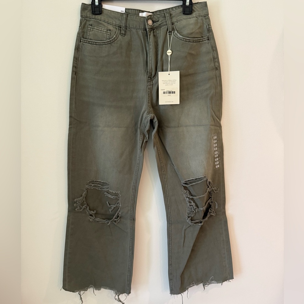 Olive Distressed Cropped Women's Jeans - Ankle & Cropped